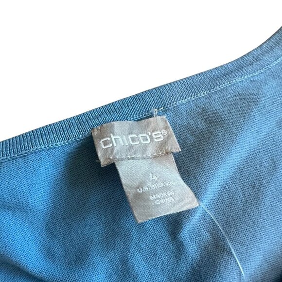 Chico's Pullover Sweater Crew Neck Button Sleeves Songbird Blue Size 4 XL NWT - Picture 3 of 9